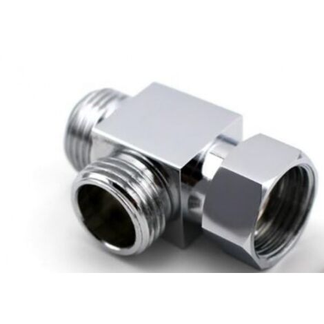 Lntyq Messing 3-Wege-Duscharm-Umsteller T für Schlauchanschluss Standard – G1/2 Zoll Handbrausensystem Ersatzteil Duschflusskontrolle Verteiler T-Verbindung T-Adapter – Poliertes Chrommessing