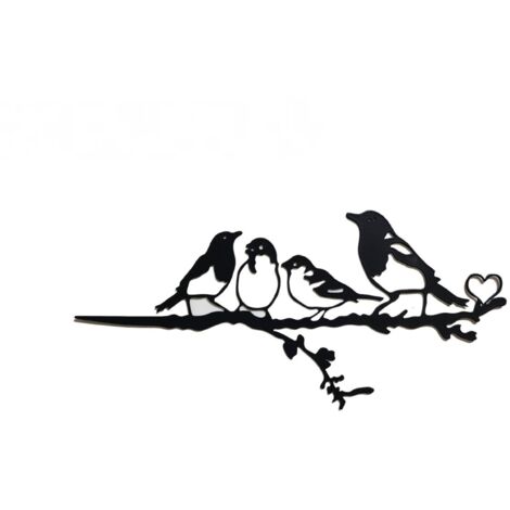 Lntyq Metall-Wandvögel auf einem Ast, Metall-Vogel-Wanddekoration, Blatt-Wanddekoration mit Vogelsilhouette, Garten- oder Balkondekoration