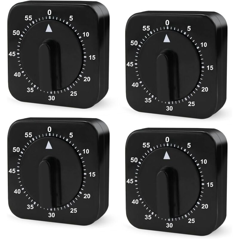 Lntyq - Minuteur de cuisine mécanique - Minuteur analogique : 4 pièces - 60 minutes - Minuteur de cuisine mécanique - Fonction minuteur pour la