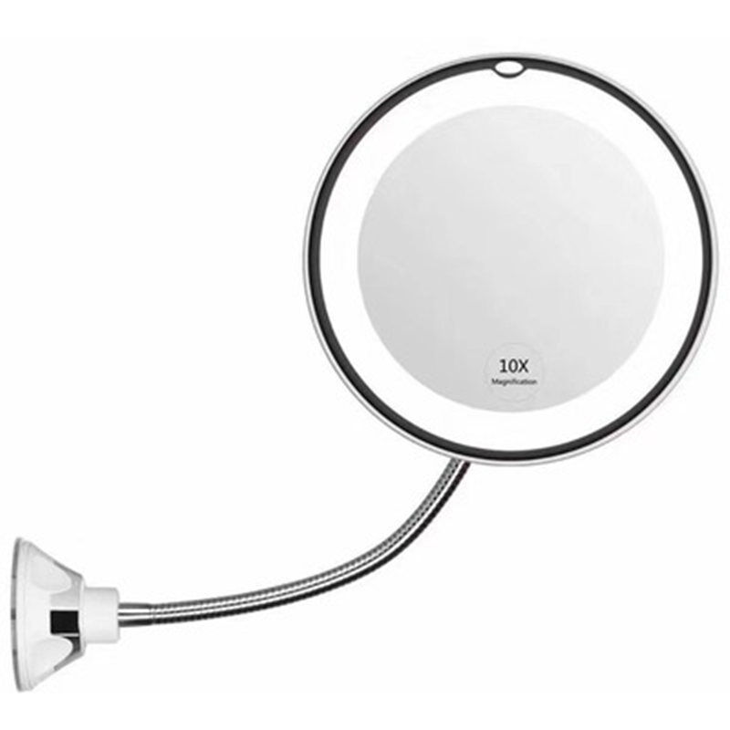 Lntyq - Miroir de Maquillage led, Miroir grossissant Flexible avec lumière led grossissement 10x, forte ventouse, éclairage miroir de vanité, miroir