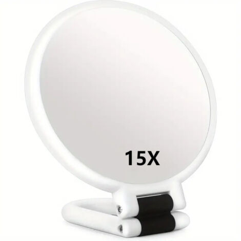 Lntyq Miroir grossissant 15x miroir pliant double face avec poignée, miroir de maquillage de poche miroir teinté miroir pliant de coiffeur adapté à divers détails de maquillage,Miroir Double Face Plia