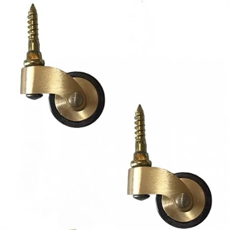 Lntyq Möbelrollen aus massivem Messing, Lenkrollen aus Gummi im alten Stil, Raddurchmesser 25 mm mit Gewindeschaft, geeignet für Klavierbeine, Sofas, Tische, 2 Stück