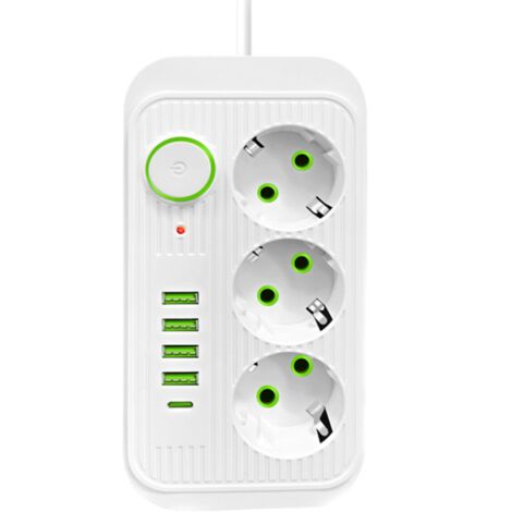 Lntyq Multiprise Murale 3 Prises et 4 USB avec 1 USB C, Electrique 8 en 1, Multiprise Secteur pour la Maison Le Bureau Noir(17.28.63.8CM)