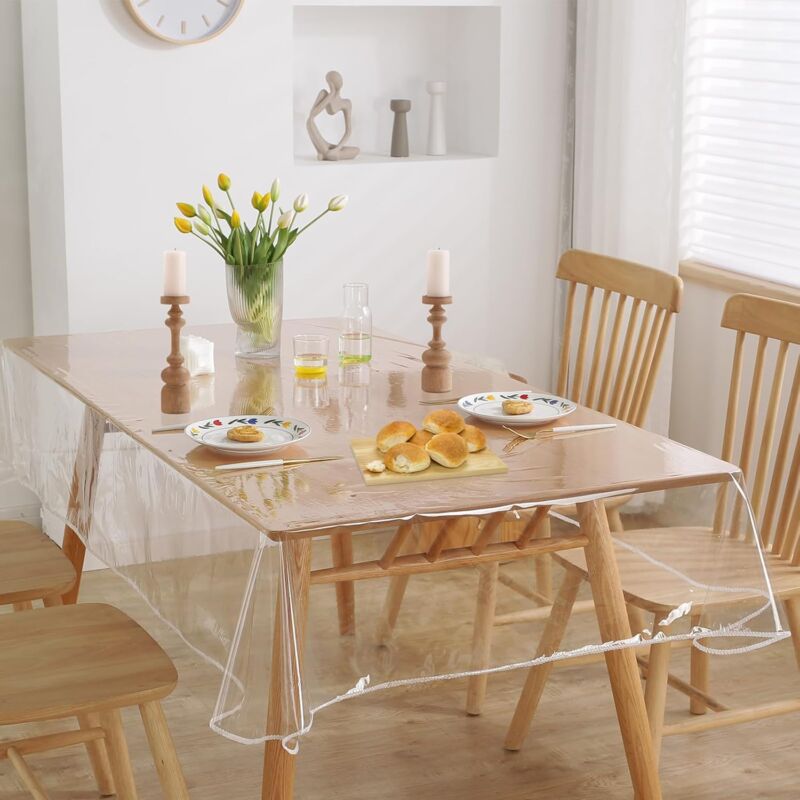 Lntyq - Nappe Transparente 220x140cm, Nappe de Table en pvc, Nappe Film de Protection pour Table, Imperméable Lavable et Résistante Nappe