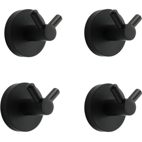 Lntyq Noir Crochet Mural Acier INOX Patère Murale Double Ronde Patere Porte Manteau Installation à Vis Crochet de Manteau pour Cuisine，4 PCS