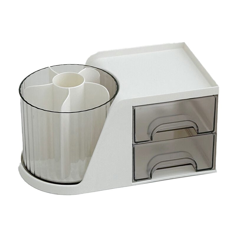 Lntyq - Organiseur de Bureau, Porte-stylos Pivotant à 360° avec 2 Tiroirs, Boîte de Rangement Multifonctionnelle pour la Maison, L'école, le Bureau,