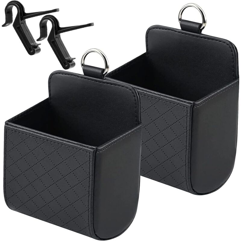 Lntyq Organizador de 2 salidas de ventilación para coche, de piel sintética, con gancho, universal, para guardar bolígrafos, llaves y teléfono móvil