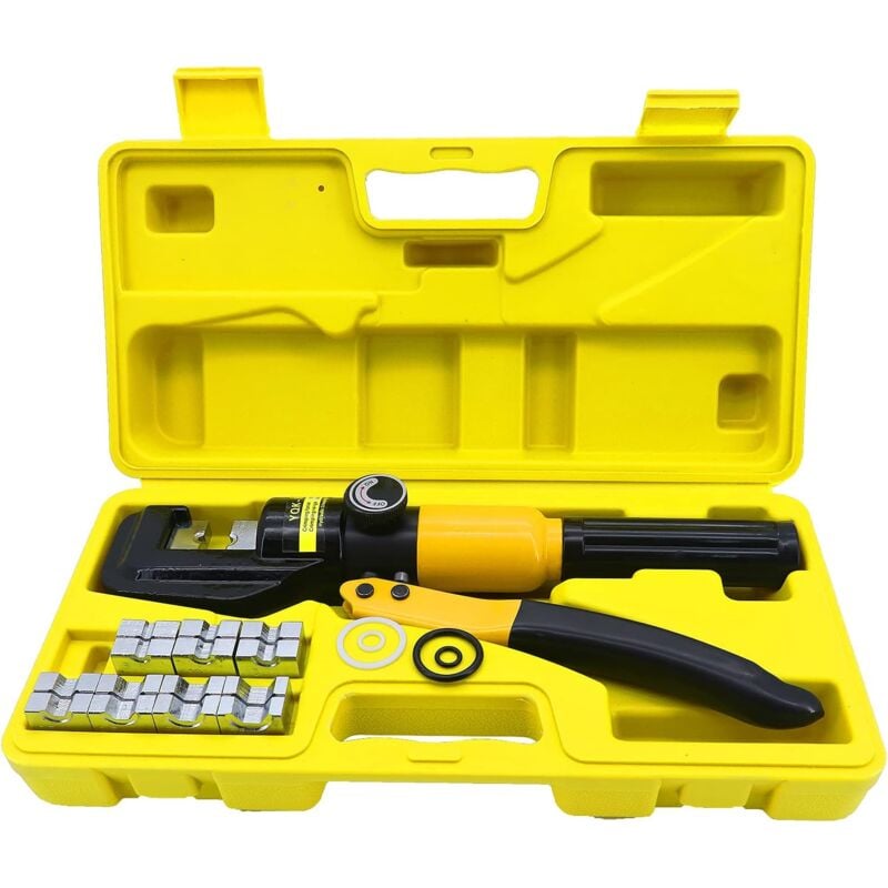 Outil de Sertissage Hydraulique, 10 Tonnes 8 Matrices Coffret de Pince à Sertir pour Câble 4-70 mm² Pince à Sertir Hydraulique - Lntyq