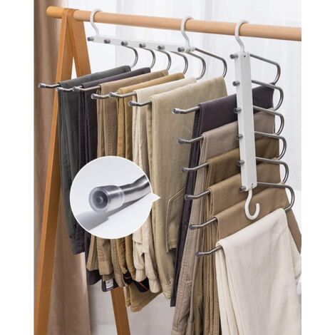 Lntyq Pack 6 Schichten Edelstahl Hosen Kleiderbügel, Platzsparende und Anti-Rutsch Hosen Rack, Lagerung Organizer, Multi-Funktionale Kaskade Kleiderbügel für Röcke, Jeans,