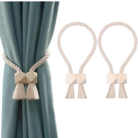 Lntyq Packungen magnetische Vorhang-Raffhalter, handgewebte Vorhanghalter aus Baumwolle, Vorhanghalter, Vorhang-Raffhalter, Vorhang-Raffhalter für Vorhänge (Beige, 2)