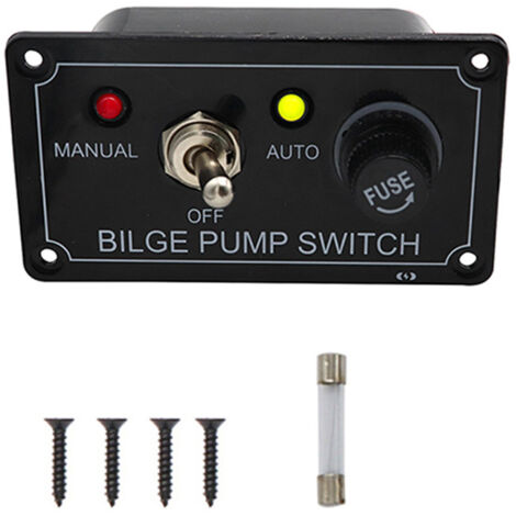 Lntyq Panneau de commutateur de pompe de cale, panneau de commutateur d'alarme d'indicateur LED 12V DC avec fusible, manuel/arrêt/auto, pour la marine de plaisance