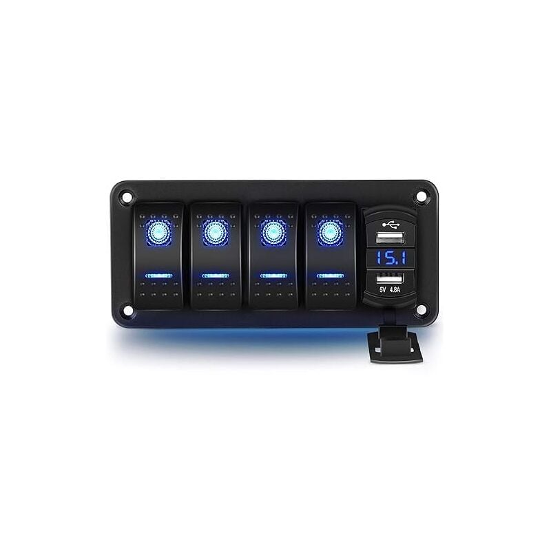 Panneau d'interrupteurs à bascule 4 gangs 12 V/24 v Interrupteur à bascule étanche avec double prise de chargeur usb pour voitures et bateaux - Lntyq
