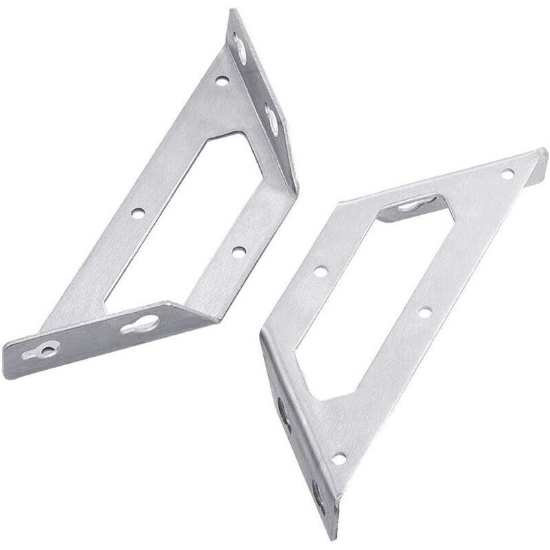 Lntyq Paquete de 2 soportes de esquina trapezoidales multiusos de acero inoxidable para sillas de madera, estanterías, tableros y ventanas de muebles.