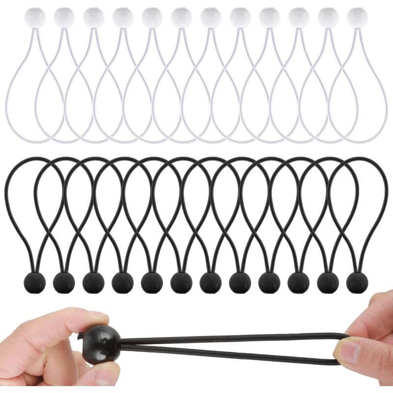 Lntyq Paquete de 24 cuerdas elásticas para lonas, resistentes con bolas, para tiendas de campaña, lonas de camping, astas de bandera, equipaje y