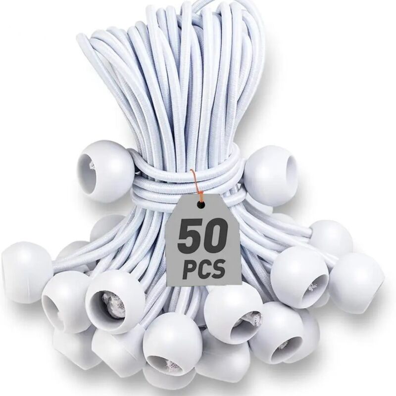 Lntyq Paquete de 50 cuerdas elásticas elásticas con bolas para carpas, tiendas de campaña, pancartas y lonas, 150 mm.