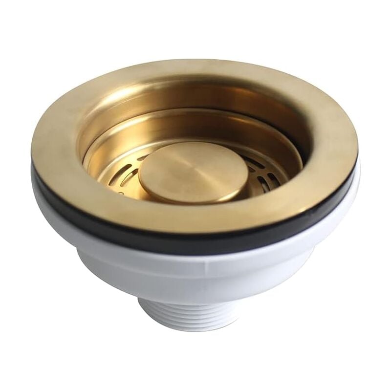 Lntyq Passoire d'évier de cuisine 114 mm Or brossé, système de vidange, panier à déchets U (doré)