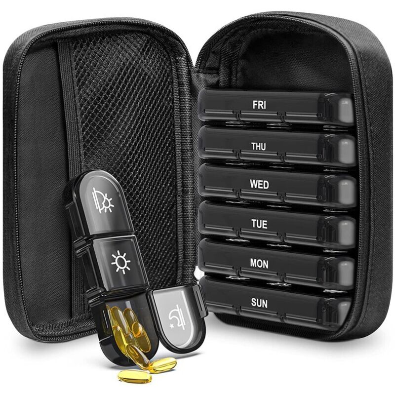 Lntyq Pastillero semanal para mañana y tarde. Pastillero semanal para 7 días, mañana y tarde. Bolsa con cremallera para dos tomas diarias. Paquete de