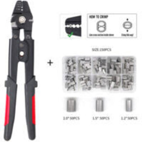 Lntyq Pince à corde avec fonction coupante pour manchons en aluminium de 0,1 mm à 2,2 mm,avec 150 pièces 1,2/1,5/2 mm en aluminium à double barillet