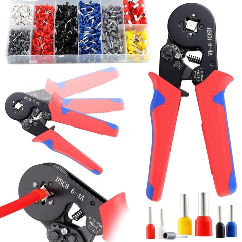 Pince à Sertir,Pince a Sertir HSC8 6-4,1250 Cosses electriques a Sertir 0.25-10mm²-Pince Sertir Cosse pour Installations Électriques et Réparations