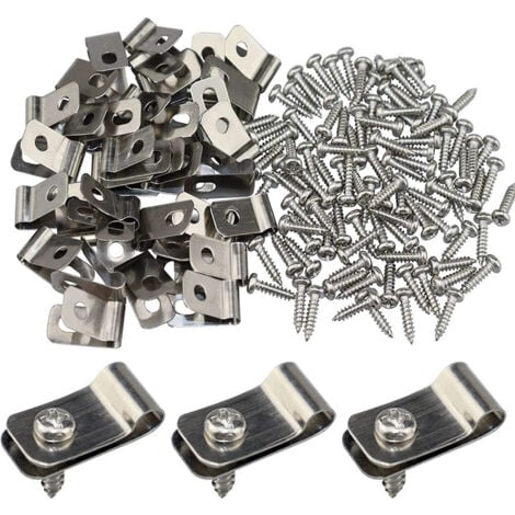 Lntyq Pinces de fixation pour clôture clips de fixation pour grillage cloture clips de fil en acier inoxydable avec vis colliers de serrage pour clôture en bois, vinyle ou métal (200 pièces)