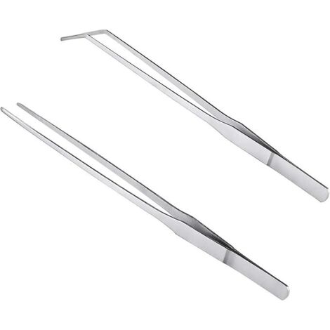 Lntyq Pinzetten aus Edelstahl, 27 cm lang, gerade/gebogen, mit präzise gezacktem Ende, für Aquascaping, Gartenarbeit, Küche, Industriearbeiten, 2 Stück
