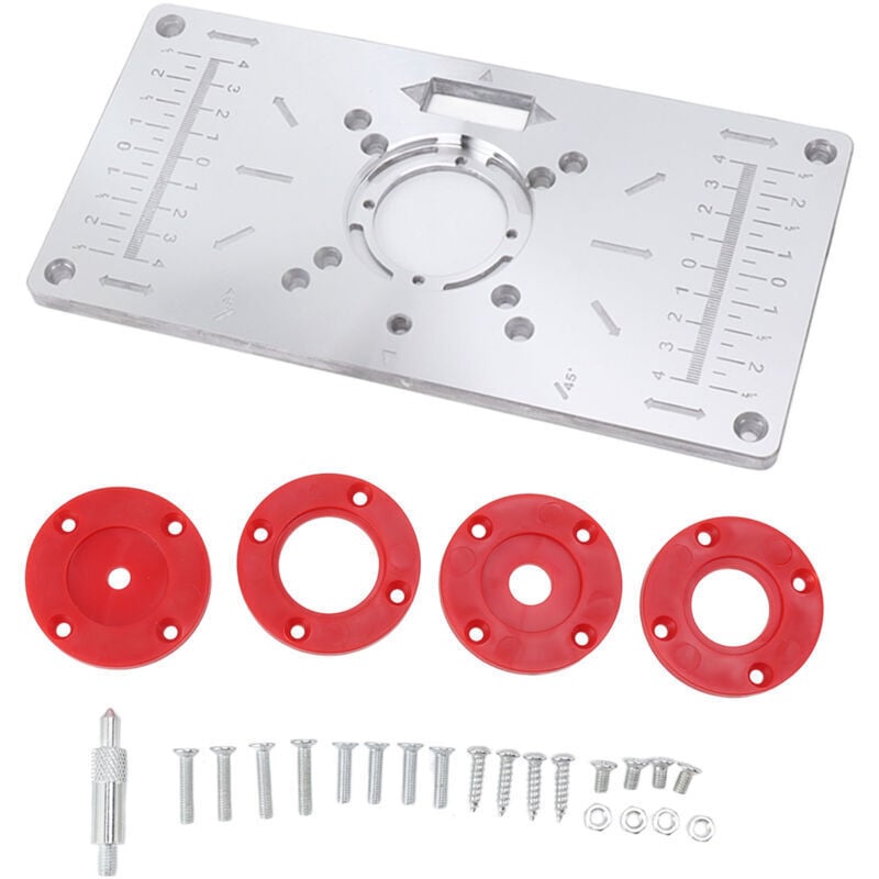 Lntyq - Plaque d'insertion de Table de routeur, plaque de routeur en aluminium pour le travail du bois avec 4 anneaux d'insertion pour la coupe du