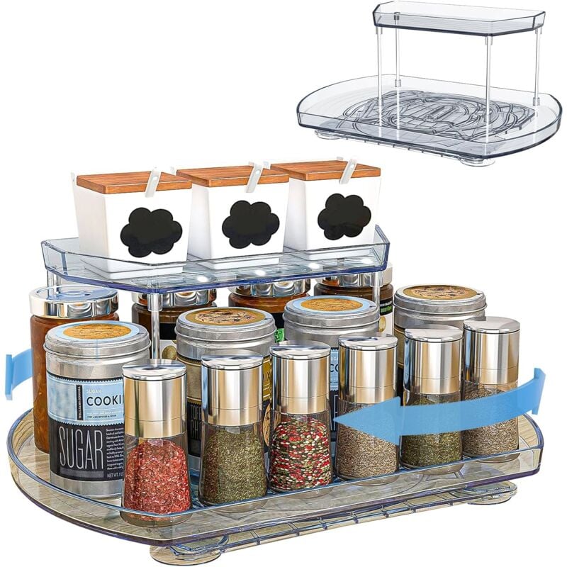 Lntyq - Plateau Tournant Epices, Pivotante à 360°, Rangement Epices Cuisine Organisateur à 2 Niveaux, Porte Etagere a Epices Cuisine en Plastique,