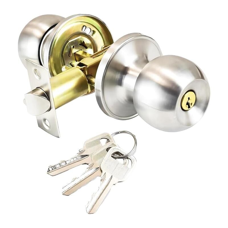 Lntyq - Poignée De Porte, Ronde Bouton Serrure Verrouillage Porte, Verrouillage par clés, Taille du loquet 60 / 70mm