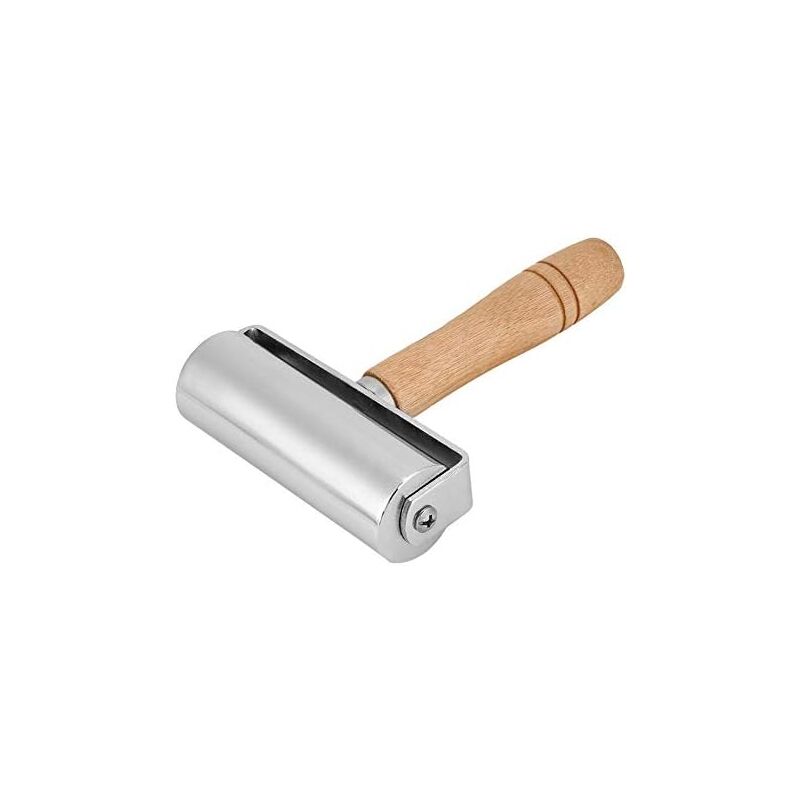 Lntyq - Poignée en bois Outils de plateau en cuir Presse de bord Rouleau de métal pour rouleau de colle à cuir, 100 mm, ton argenté(100mm)