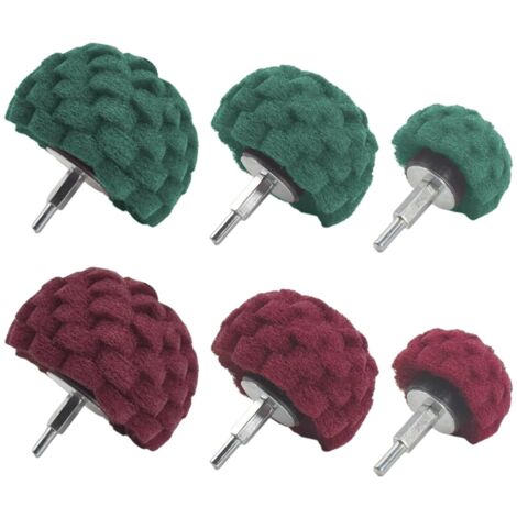 Lntyq Polierkopf (Bürstenkopf) in Form eines Scheuerschwamms – 6 rote, nicht gewebte Schleifpads für Bohrmaschinen mit 1/4"-Griff für Krümmer/Aluminium/Edelstahl/Chrom