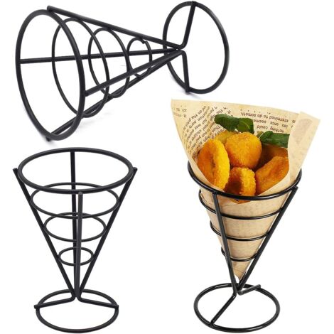 Lntyq Pommes-Frites-Präsentationsständer, schwarz, 3-teilig, robuster konischer Pommes-Frites-Tütenhalter für Familien, Restaurants, Cafés, Bars, Snackbars, Hochzeiten, Partys