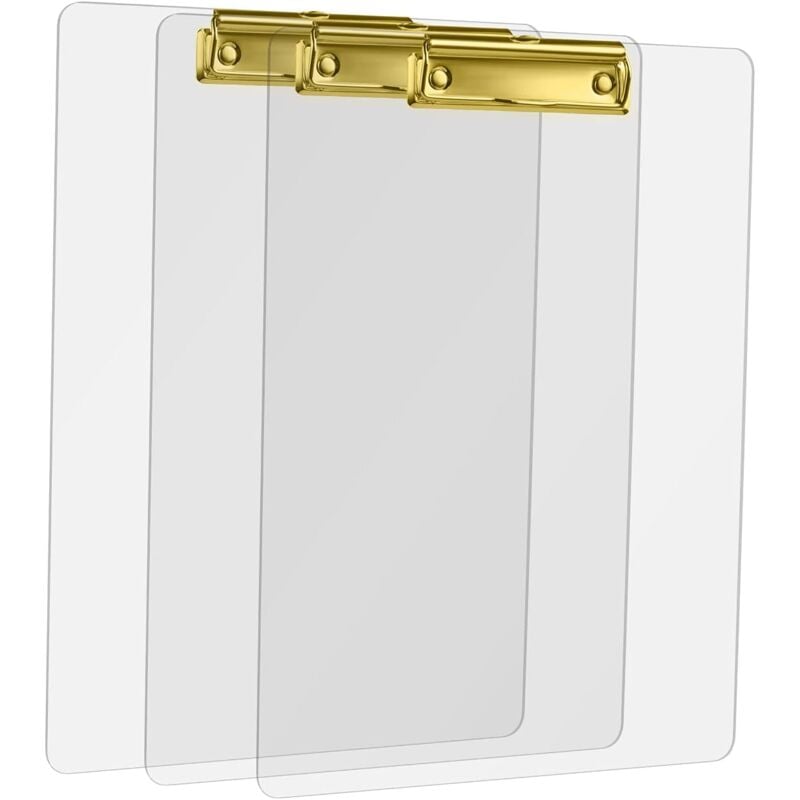 Lntyq - Porte-Bloc en Acrylique, Clipboard Acrylique Transparent, 3 Pièce de Clipboard A4 de Conception de Mode, Clipboard avec Pince (Or)