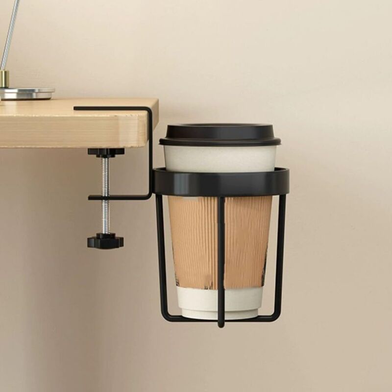 Lntyq Porte-gobelet en acier inoxydable, support de tasse de bureau, porte-bouteille, porte-gobelet de table, support de tasse à pince sur support