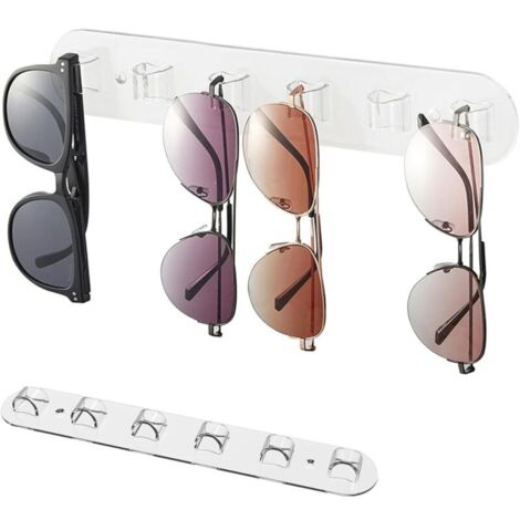 Lntyq Porte Lunettes, Porte-Lunettes Mural, Rangement Lunette en Acrylique 6 Fents, Pas de Poinç Onnage Presentoir Lunettes, Rangement Lunette Suspendu pour PréSentation & Organisation(Transparent)