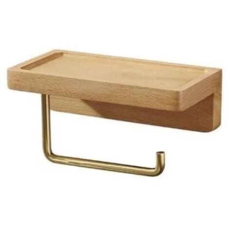 Lntyq Porte Papier Toilette Double Installation Bois Massif Hêtre Dérouleur Support Papier WC Mural Auto-adhésif Coins Arrondis Porte Rouleau de Papier Décor pour la Salle de Bain Cuisine(18106cm)
