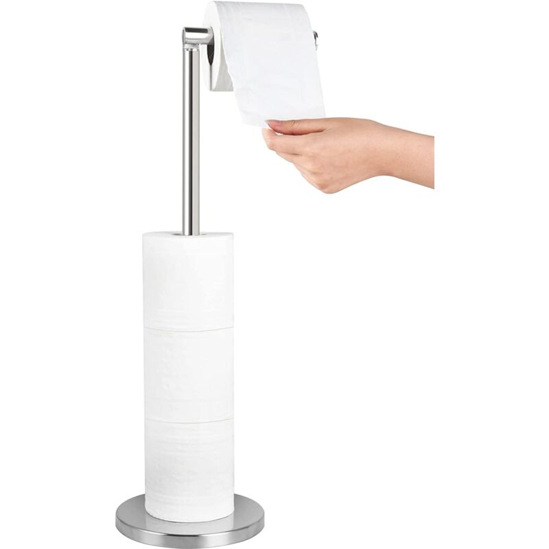 Lntyq Porte-rouleau de papier toilette sur pied pour salle de bain en acier inoxydable, distributeur de papier pour 5 rouleaux, sans perçage, argent