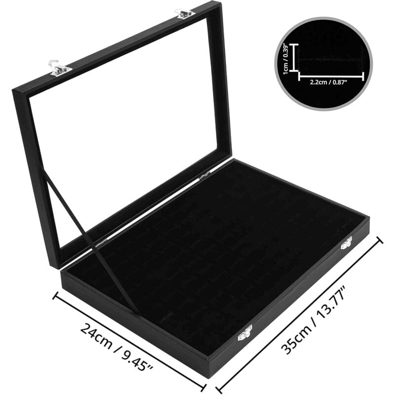 Lntyq Presentoir Bagues en Velours Noir avec Couvercle - Présentoir Bague avec 100 Encoches - Rangement Bagues, Boucles d’Oreilles et Boutons de