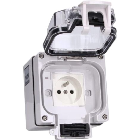 Lntyq Prise extérieure, 250V 16A couvercle verrouillable coque boîtier de prise de courant de protection IP66 avec capuchons étanches pour jardins pour ateliers