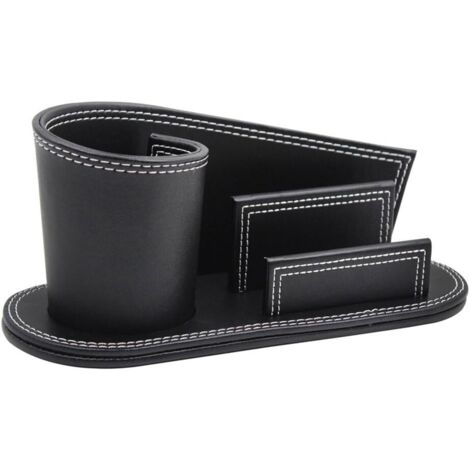 Lntyq PU-Leder-Bleistifttopf, multifunktionaler Schreibtisch-Organizer, Stifthalter, Aufbewahrungsboxen, Aufbewahrung von Visitenkarten, Lineal, Schere, Hefter, Bleistifte, Halter, Schreibwaren, Make-