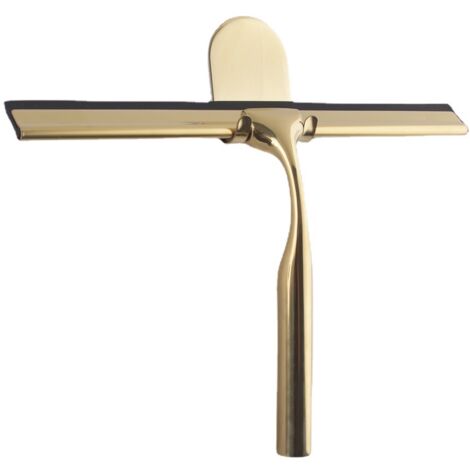 Lntyq Raclette de douche en acier inoxydable doré pour salle de bain, raclette large pour verre de douche, silicone de haute qualité, douche avec support sans perçage, pour douche, salle de bain