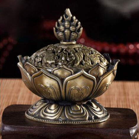 Lntyq Räuchergefäß, Lotus-Räucherstäbchenhalter, Räuchergefäß, Rückfluss-Räuchergefäßschale, Vintage-Heimdekoration (Bronze)
