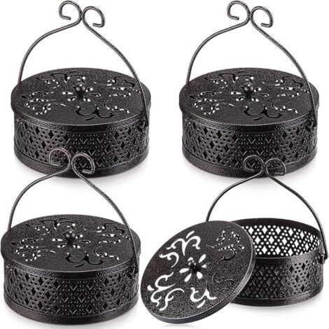 Lntyq Räucherstäbchenhalter, bronzefarben, Retro, tragbarer hängender Räuchergefäßhalter mit Griff, runder Räucherstäbchenhalter, schwarz, 4 Stück