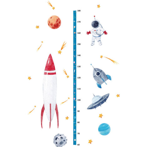 Lntyq Rakete Wandaufkleber Planeten Höhe Messen Diagramm Wandaufkleber Raum Wand Dekor Baby Jungen Zimmer Wohnzimmer