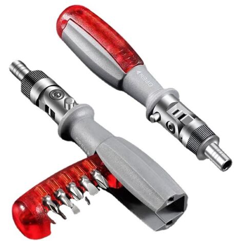 Lntyq Ratschenschraubendreher mit Multi-Magnet-Bit, 10 in 1, kleiner Taschen-Mini-Schraubendreher, geeignet für Heim- und Auto-Innenzubehör, rot, 1 Stück