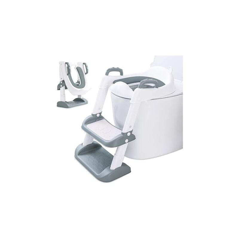 Lntyq - Réducteur Toilette Enfant avec Escalier,WC, Siège avec pu Coussin Moelleux,Robuste, Pliable et réglable,Adapté aux Toilettes en Forme de v,