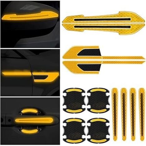 Lntyq Reflektierender Autoaufkleber, Autotürgriff Schutzfolie Rückspiegelaufkleber Autoaufkleber für Autostoßstange, Passend für die meisten Autos, 12 Stück (Gelb)