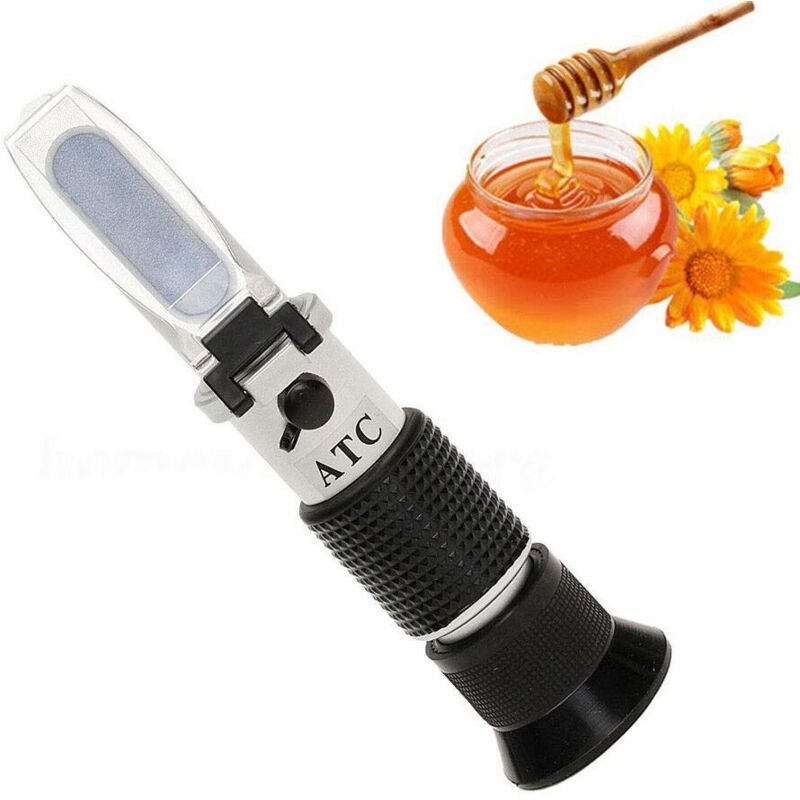 Lntyq - Réfractomètre à miel, Brix, Baume et Eau Humidité Testeur 3 en 1 avec ATC,Plage de mesure de l'humidité de l'eau 58-90% Brix, 38-43 Be' et