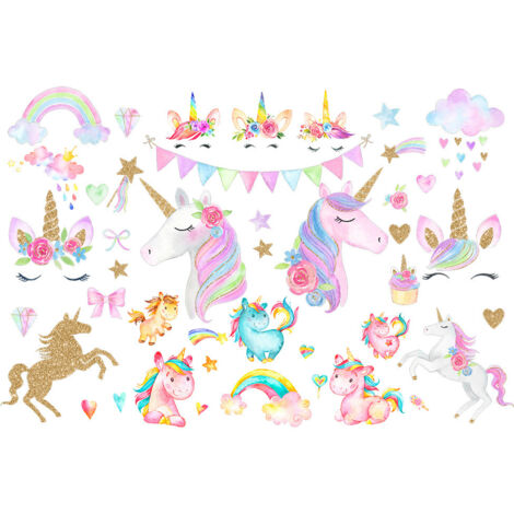 Lntyq Regenbogen Einhorn Wandaufkleber Einhorn Mond Wolke Ballon Wandtattoos für Mädchenzimmer Kinder Baby Kinderzimmer