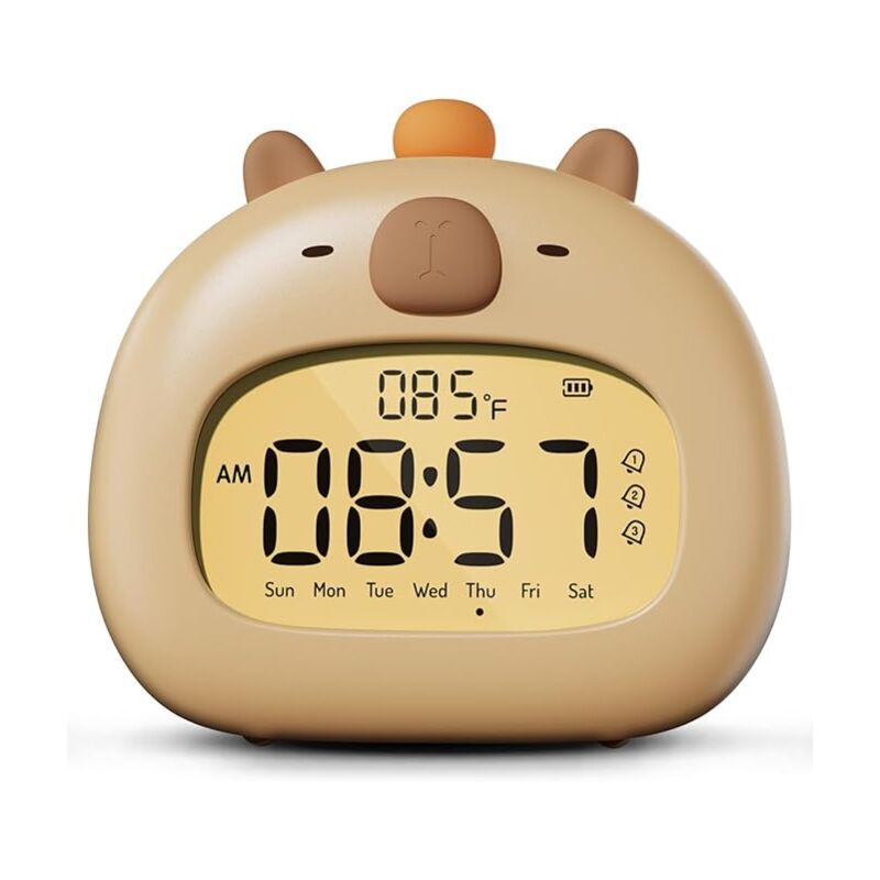 Lntyq - Réveil Nocturne pour Enfants, Réveil Capybara Digital de Chevet, Luminosité réglable par led, 3 Groupes de réglages d'alarme éducatif Jour