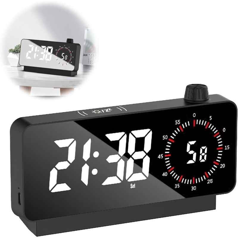 Lntyq - Réveil Numérique, Réveil Matin Numérique avec Fonction Snooze Alarme de Miroir Portable Grand écran avec Affichage de la température Alimenté